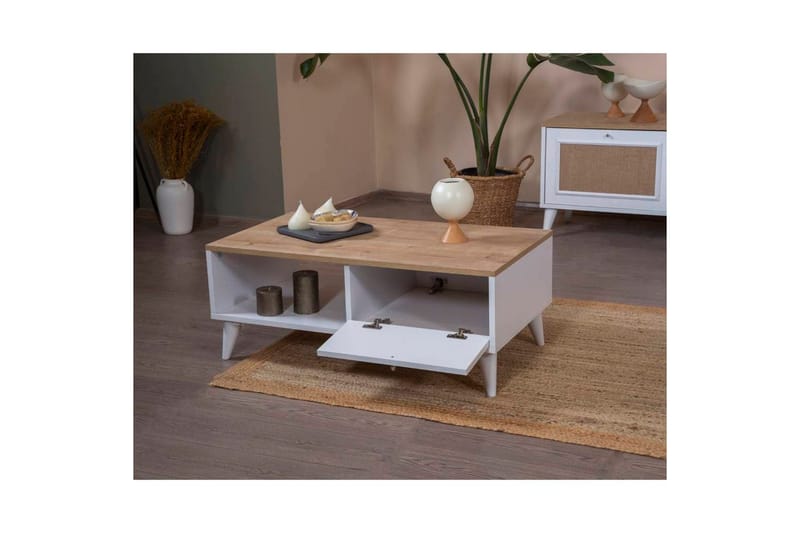 Sohvapöytä Jatinder Valkoinen / Tammi - Valkoinen / Tammi - Huonekalut - Pöytä & ruokailuryhmä - Sohvapöytä
