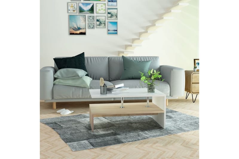 Kahvipöytä Lastulevy 90x59x42 cm Tammi ja Valkoinen - Valkoinen - Huonekalut - Pöytä & ruokailuryhmä - Sohvapöytä