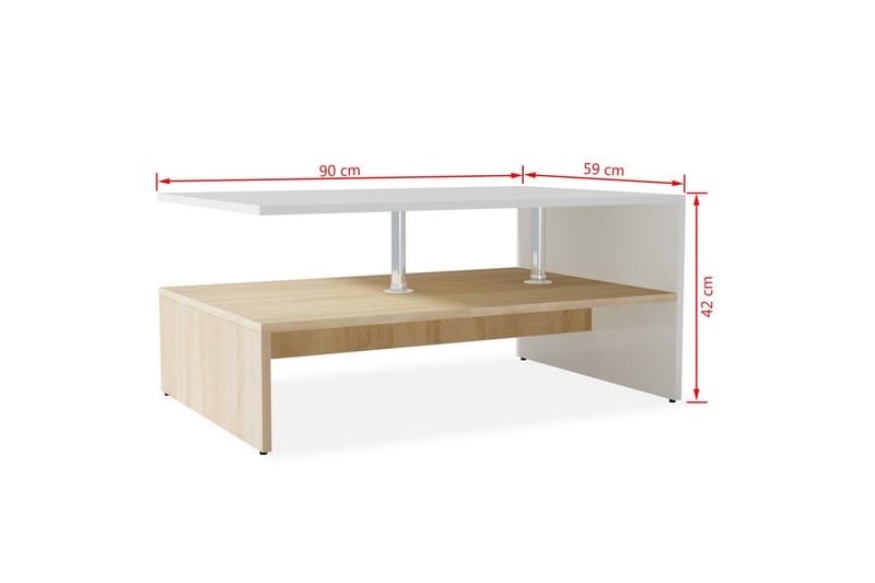 Kahvipöytä Lastulevy 90x59x42 cm Tammi ja Valkoinen - Valkoinen - Huonekalut - Pöytä & ruokailuryhmä - Sohvapöytä