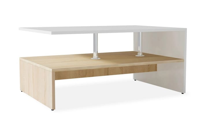 Kahvipöytä Lastulevy 90x59x42 cm Tammi ja Valkoinen - Valkoinen - Sohvapöytä