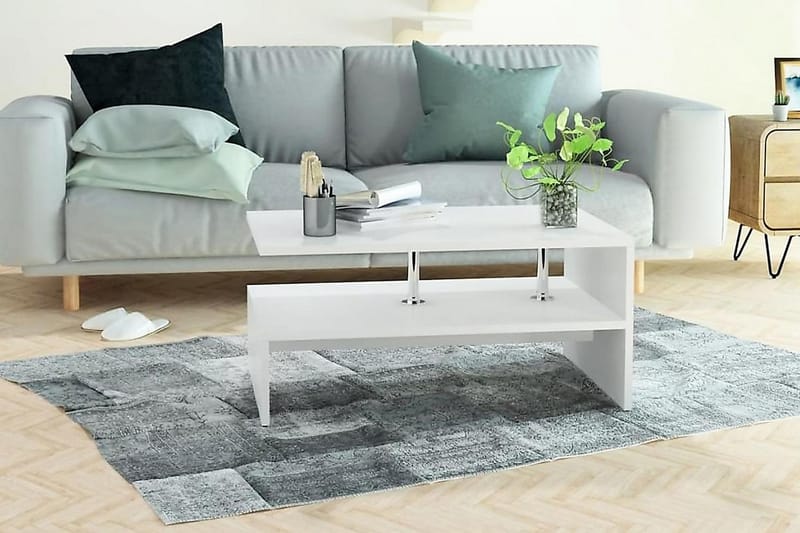 Kahvipöytä Lastulevy 90x59x42 cm Valkoinen - Valkoinen - Huonekalut - Pöytä & ruokailuryhmä - Sohvapöytä