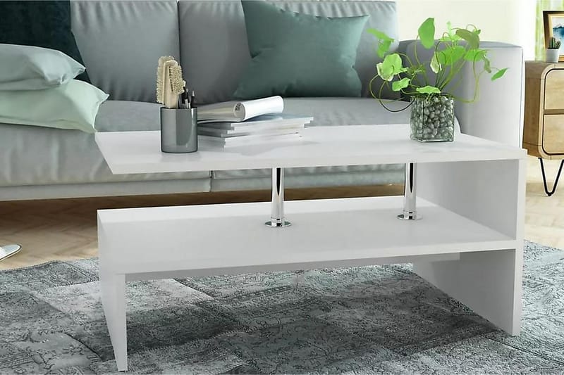 Kahvipöytä Lastulevy 90x59x42 cm Valkoinen - Valkoinen - Huonekalut - Pöytä & ruokailuryhmä - Sohvapöytä