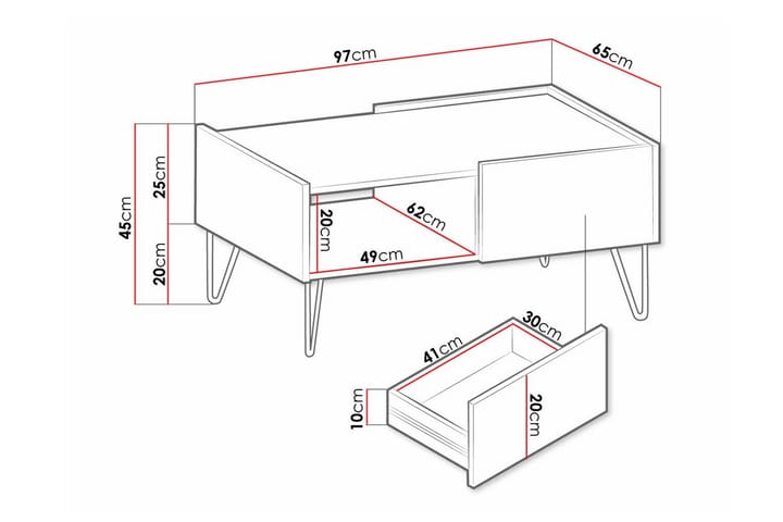 Sohvapöytä Klinkerville 65 cm - Valkoinen - Sohvapöytä