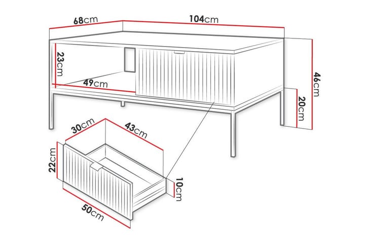 Sohvapöytä Klinkerville 68 cm - Valkoinen - Sohvapöytä