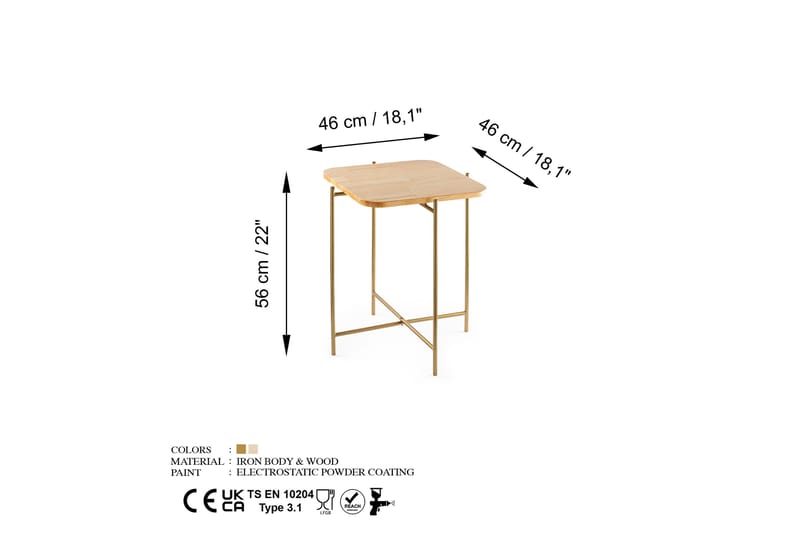 Mamta neliönmuotoinen sohvapöytä 46 cm vaalea puu - Beige - Huonekalut - Pöytä & ruokailuryhmä - Sohvapöytä