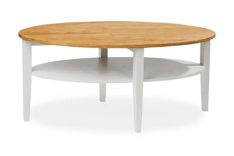 Mantorp 120 cm soikea sohvapöytä säilytystilalla massiivipuuta, Valkoinen|Ruskea