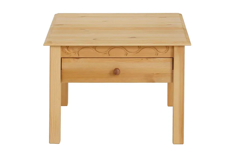 Marzell 60 cm neliönmuotoinen sohvapöytä laatikoilla massiivipuuta, Beige