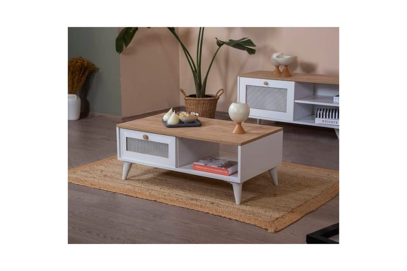 Sohvapöytä Mjudi Valkoinen / Tammi - Valkoinen / Tammi - Huonekalut - Pöytä & ruokailuryhmä - Sohvapöytä