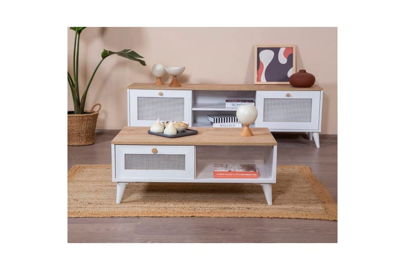 Sohvapöytä Mjudi Valkoinen / Tammi - Valkoinen / Tammi - Huonekalut - Pöytä & ruokailuryhmä - Sohvapöytä