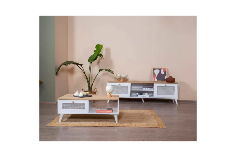 Sohvapöytä Mjudi Valkoinen / Tammi - Valkoinen / Tammi - Huonekalut - Pöytä & ruokailuryhmä - Sohvapöytä