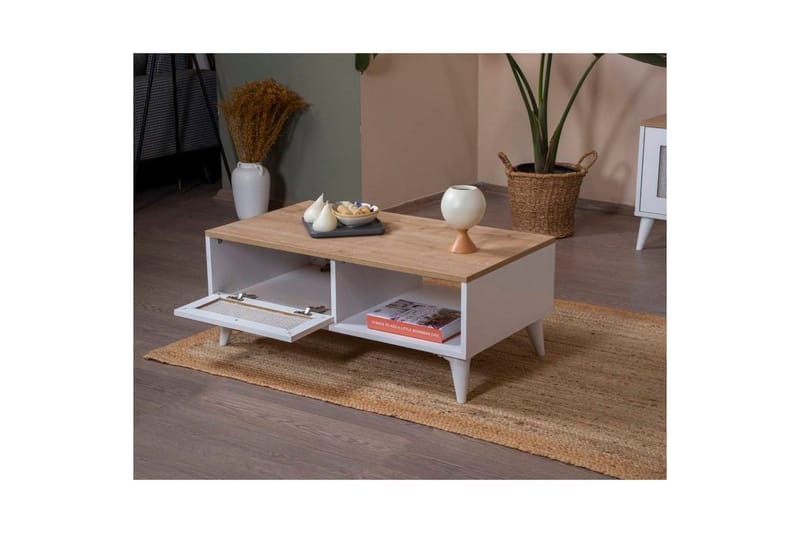 Sohvapöytä Mjudi Valkoinen / Tammi - Valkoinen / Tammi - Huonekalut - Pöytä & ruokailuryhmä - Sohvapöytä