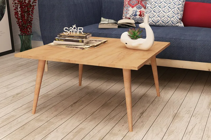 Mod Design suorakaiteen muotoinen sohvapöytä 80 cm puuta kartiomaisilla jaloilla - Ruskea - Huonekalut - Pöytä & ruokailuryhmä - Sohvapöytä