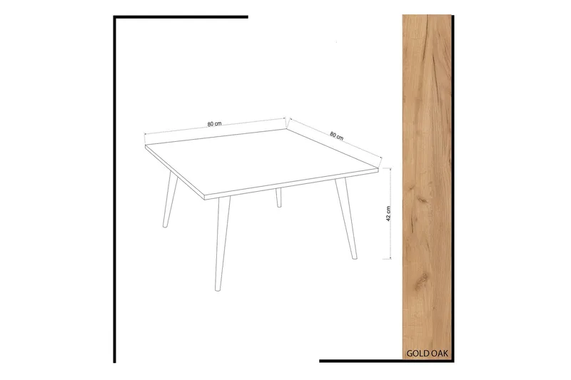 Mod Design suorakaiteen muotoinen sohvapöytä 80 cm puuta kartiomaisilla jaloilla - Ruskea - Huonekalut - Pöytä & ruokailuryhmä - Sohvapöytä
