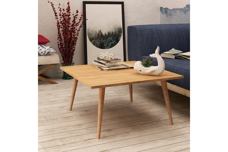Mod Design suorakaiteen muotoinen sohvapöytä 80 cm puuta kartiomaisilla jaloilla - Ruskea - Huonekalut - Pöytä & ruokailuryhmä - Sohvapöytä