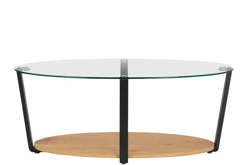 Mohaklo 110x60 cm soikea sohvapöytä lasia säilytyksellä ja metallijaloilla - Kirkas - Huonekalut - Pöytä & ruokailuryhmä - Sohvapöytä - Sohvapöytä säilytystilalla