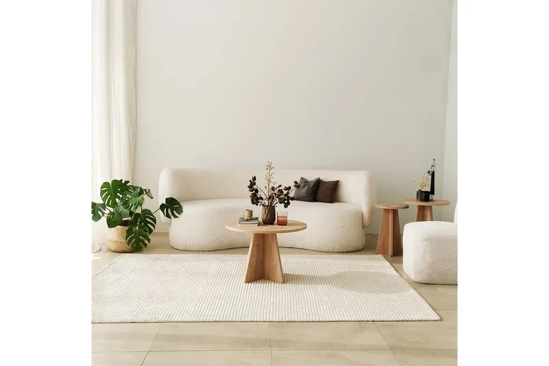 Munne pyöreä sohvapöytä 60 cm puuta ristijalalla - Beige - Huonekalut - Pöytä & ruokailuryhmä - Sohvapöytä