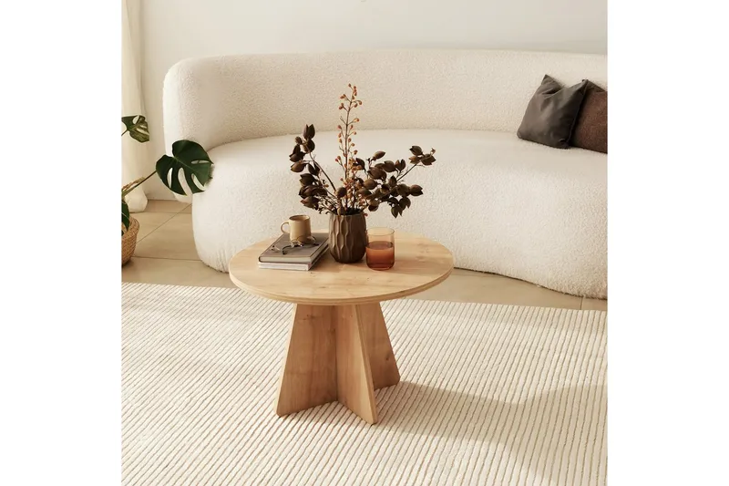 Munne pyöreä sohvapöytä 60 cm puuta ristijalalla, Beige