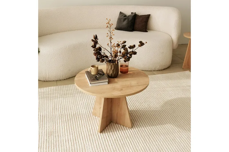 Munne pyöreä sohvapöytä 60 cm puuta ristijalalla - Beige - Huonekalut - Pöytä & ruokailuryhmä - Sohvapöytä