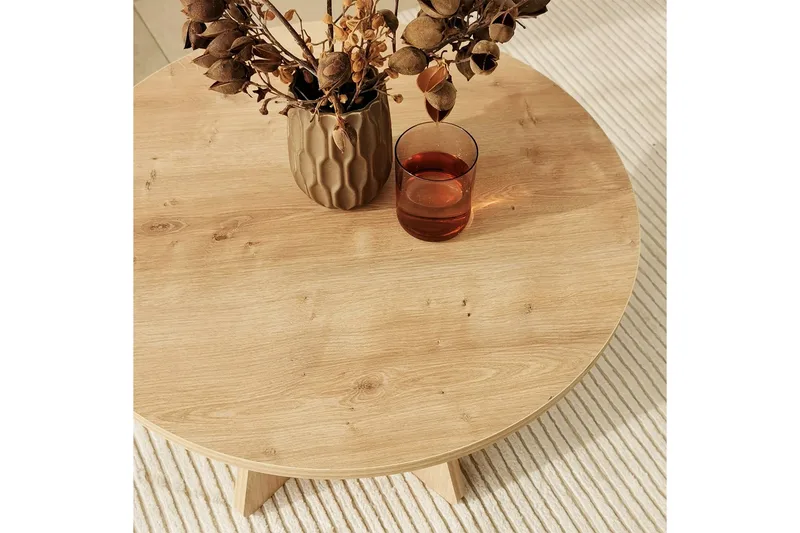 Munne pyöreä sohvapöytä 60 cm puuta ristijalalla - Beige - Huonekalut - Pöytä & ruokailuryhmä - Sohvapöytä