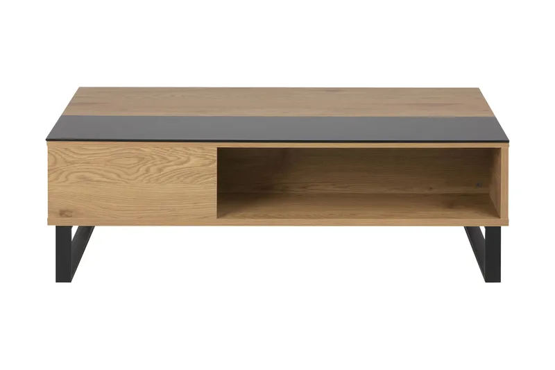 Muriel jatkettava sohvapöytä 110 cm, säilytyshylly, Lasi/Tammenvärinen/Musta