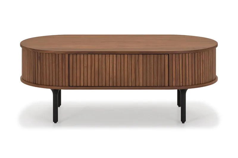 Noira Soikea Sohvapöytä 118x60 cm Puuta Pähkinäpuun Ulkonäöllä ja Uritetuilla Laatikoilla, Ruskea