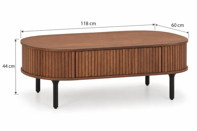 Noira Soikea Sohvapöytä 118x60 cm Puuta Pähkinäpuun Ulkonäöllä ja Uritetuilla Laatikoilla - Ruskea - Huonekalut - Pöytä & ruokailuryhmä - Sohvapöytä - Sohvapöytä säilytystilalla