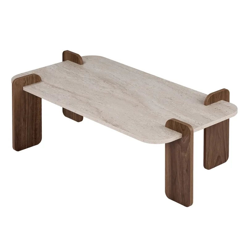 Sohvapöytä Nordure Renard (120 x 35 x 60 cm) Travertiini-pähkinäpuu