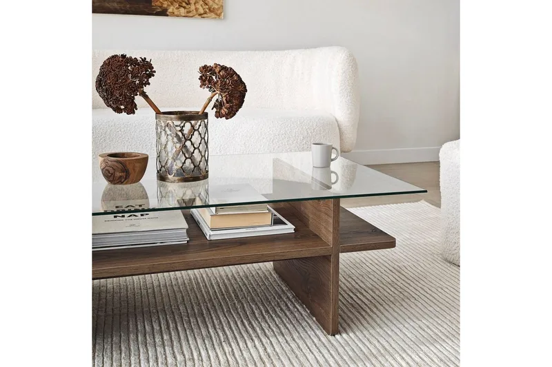 Sohvapöytä Rubby Suorakulmio Pähkinä / Läpinäkyvä - Pähkinä / Läpinäkyvä - Huonekalut - Pöytä & ruokailuryhmä - Sohvapöytä
