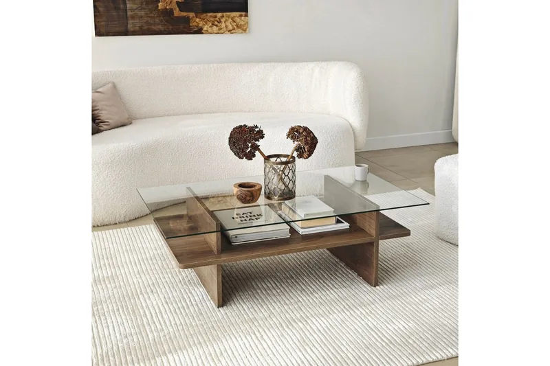 Sohvapöytä Rubby Suorakulmio Pähkinä / Läpinäkyvä - Pähkinä / Läpinäkyvä - Huonekalut - Pöytä & ruokailuryhmä - Sohvapöytä