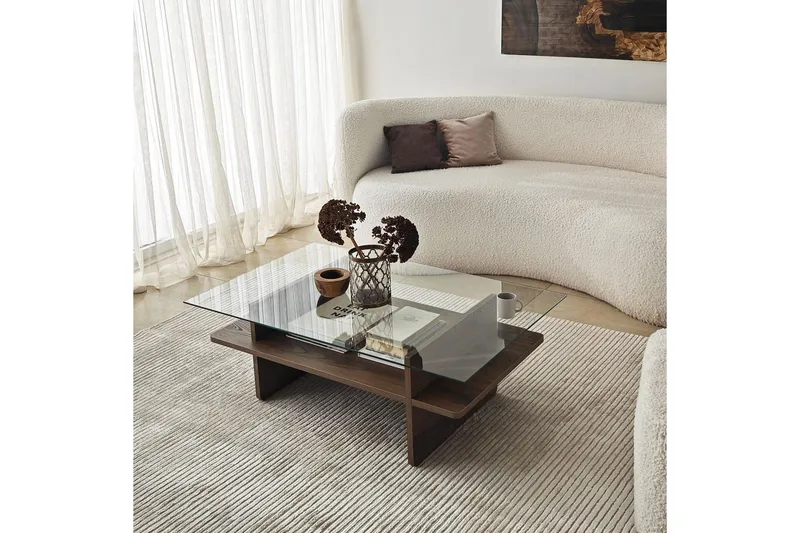 Sohvapöytä Rubby Suorakulmio Pähkinä / Läpinäkyvä - Pähkinä / Läpinäkyvä - Huonekalut - Pöytä & ruokailuryhmä - Sohvapöytä