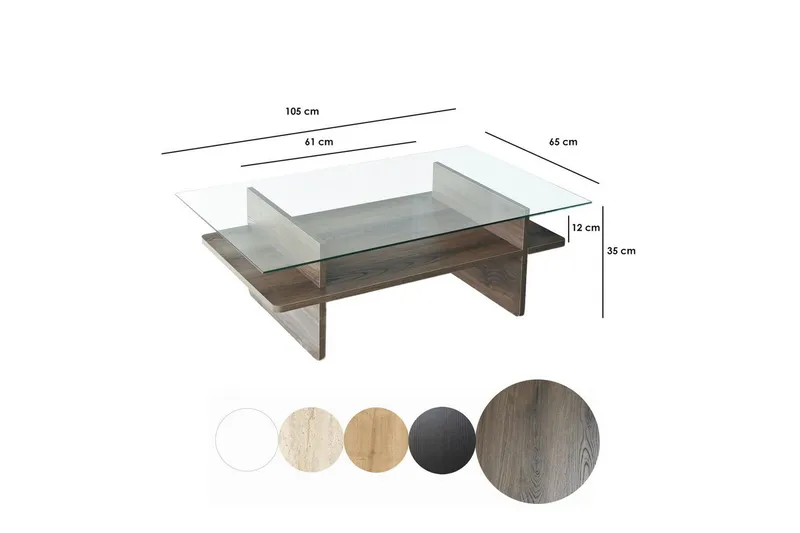 Sohvapöytä Rubby Suorakulmio Pähkinä / Läpinäkyvä - Pähkinä / Läpinäkyvä - Huonekalut - Pöytä & ruokailuryhmä - Sohvapöytä