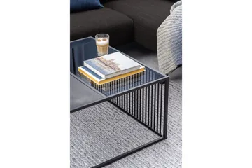 Saklani neliönmuotoinen sohvapöytä 80x80 cm metallia lasilevyllä - Musta - Huonekalut - Pöytä & ruokailuryhmä - Sohvapöytä