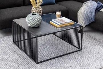 Saklani neliönmuotoinen sohvapöytä 80x80 cm metallia lasilevyllä - Musta - Huonekalut - Pöytä & ruokailuryhmä - Sohvapöytä