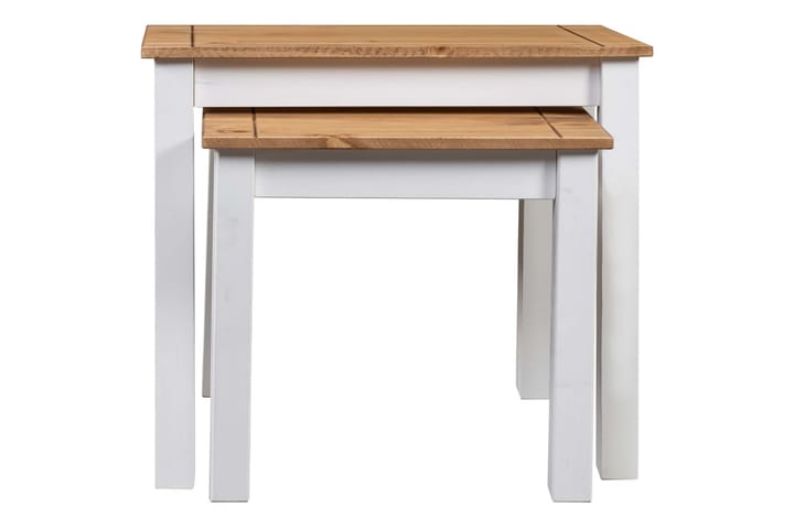 Sarjapöydät 2 kpl valkoinen täysi mänty Panama-sarja - Valkoinen - Sohvapöytä - Sarjapöytä