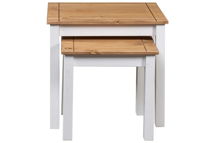 Sarjapöydät 2 kpl valkoinen täysi mänty Panama-sarja - Valkoinen - Sohvapöytä - Sarjapöytä