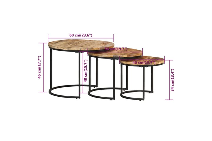 Sarjapöydät 3 kpl karkea mangopuu - Ruskea - Sarjapöytä - Sohvapöytä
