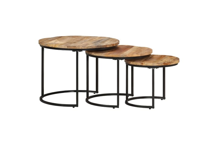 Sarjapöydät 3 kpl karkea mangopuu - Ruskea - Sarjapöytä - Sohvapöytä