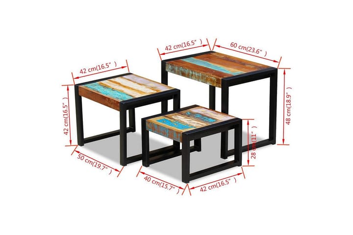 Sarjapöytä 3 kpl kiinteä kierrätetty puu - Ruskea - Sohvapöytä - Sarjapöytä