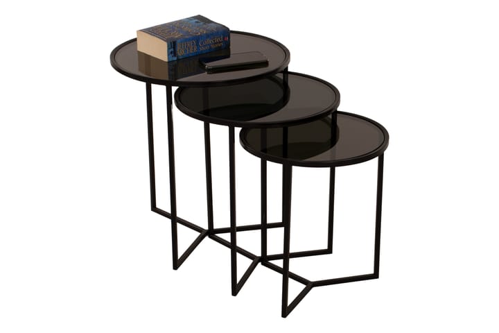 Sarjapöytä 43 cm Pyöreä 3 pöytää Lasi/Musta/Rauta - AG Home & Light - Sohvapöytä - Sarjapöytä