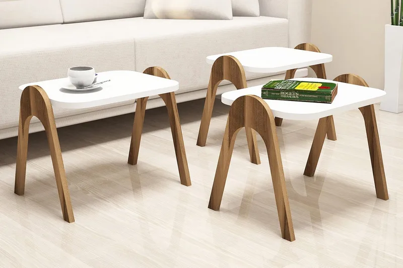 Sarjapöytä Amtorp 49 cm 3 pöytää - Valkoinen/Ruskea - Huonekalut - Pöytä & ruokailuryhmä - Sohvapöytä