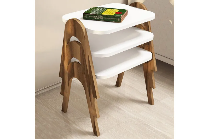 Sarjapöytä Amtorp 49 cm 3 pöytää - Valkoinen/Ruskea - Huonekalut - Pöytä & ruokailuryhmä - Sohvapöytä