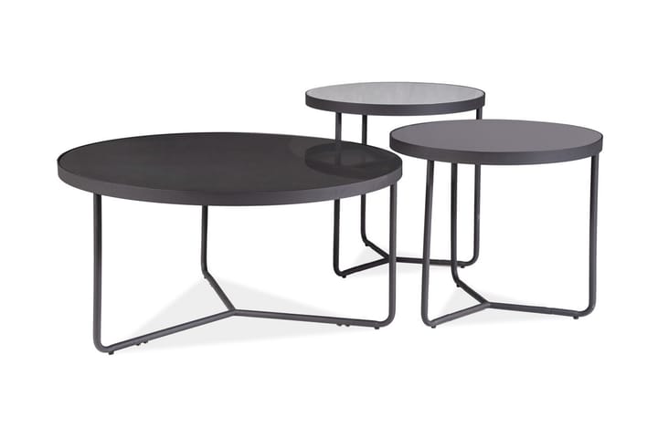 Sarjapöytä Arionos 80 cm Pyöreä 3 pöytää - Lasi/Harmaa/Musta - Sohvapöytä - Sarjapöytä