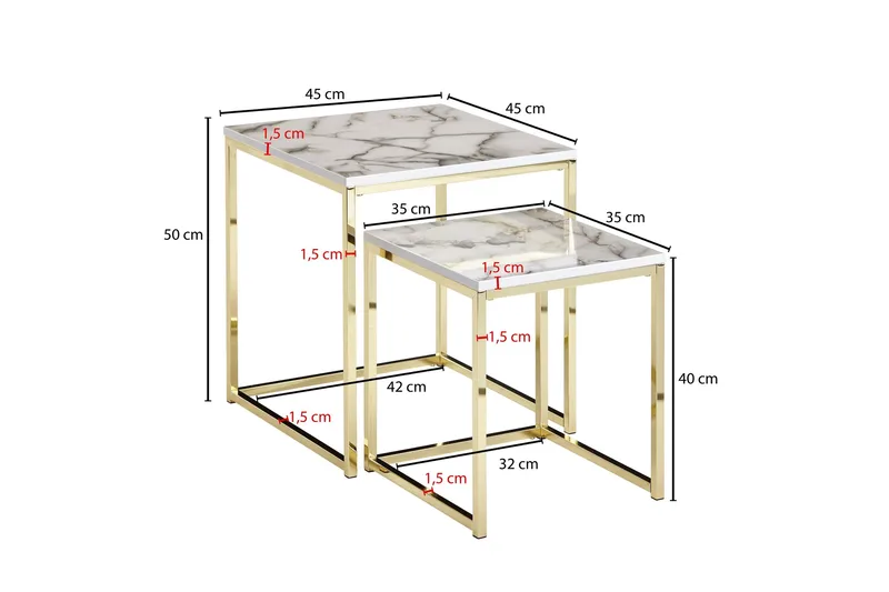 Sarjapöytä Clanton 45 cm - Valkoinen/Harmaa/Kulta - Huonekalut - Pöytä & ruokailuryhmä - Sohvapöytä