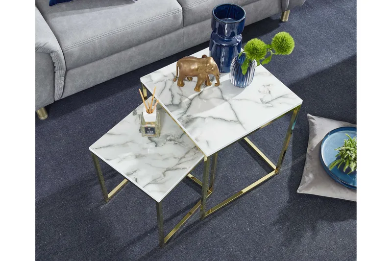 Sarjapöytä Clanton 45 cm - Valkoinen/Harmaa/Kulta - Huonekalut - Pöytä & ruokailuryhmä - Sohvapöytä