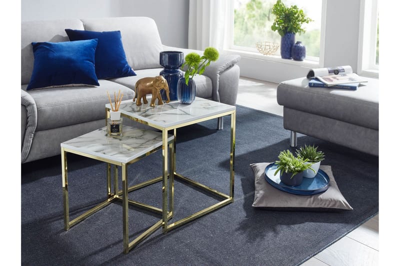 Sarjapöytä Clanton 45 cm - Valkoinen/Harmaa/Kulta - Huonekalut - Pöytä & ruokailuryhmä - Sohvapöytä