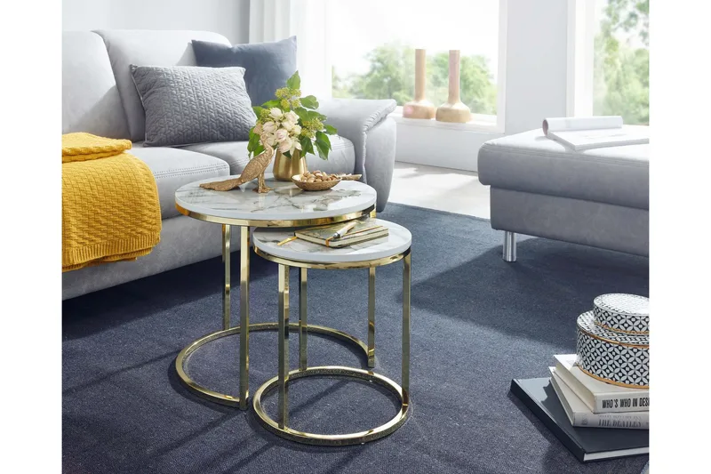 Sarjapöytä Clanton 80 cm Pyöreä - Valkoinen/Harmaa - Huonekalut - Pöytä & ruokailuryhmä - Sohvapöytä