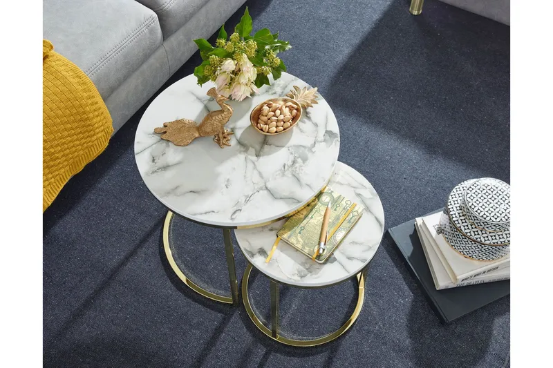 Sarjapöytä Clanton 80 cm Pyöreä - Valkoinen/Harmaa - Huonekalut - Pöytä & ruokailuryhmä - Sohvapöytä