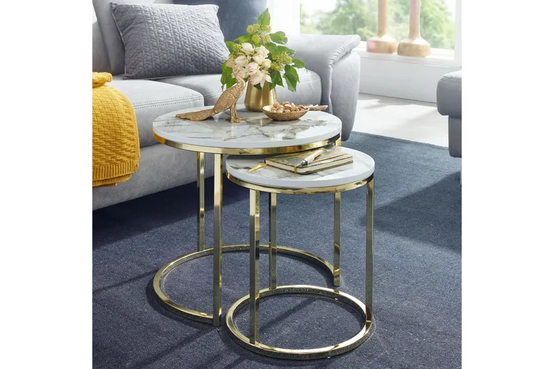 Sarjapöytä Clanton 80 cm Pyöreä - Valkoinen/Harmaa - Huonekalut - Pöytä & ruokailuryhmä - Sohvapöytä