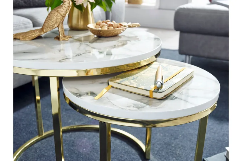 Sarjapöytä Clanton 80 cm Pyöreä - Valkoinen/Harmaa - Huonekalut - Pöytä & ruokailuryhmä - Sohvapöytä