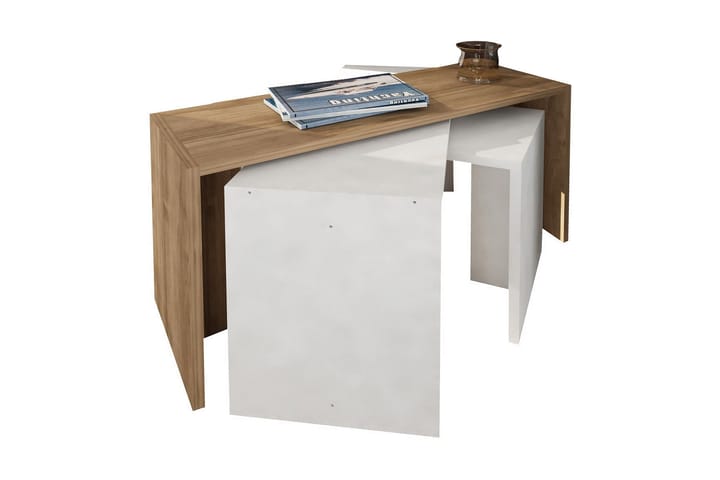 Sarjapöytä Dennize 80 cm 3 pöytää - Valkoinen/Pähkinänruskea - Sohvapöytä - Sarjapöytä
